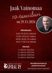 Jaak Vainomaa 10-tanssileiri su 29.11.2026
